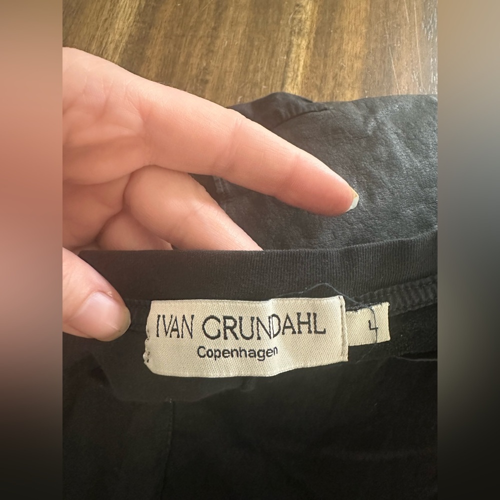 Ivan Grundahl Leather Cotton Patchwork Top Size Large Black - Picture 3 of 7
